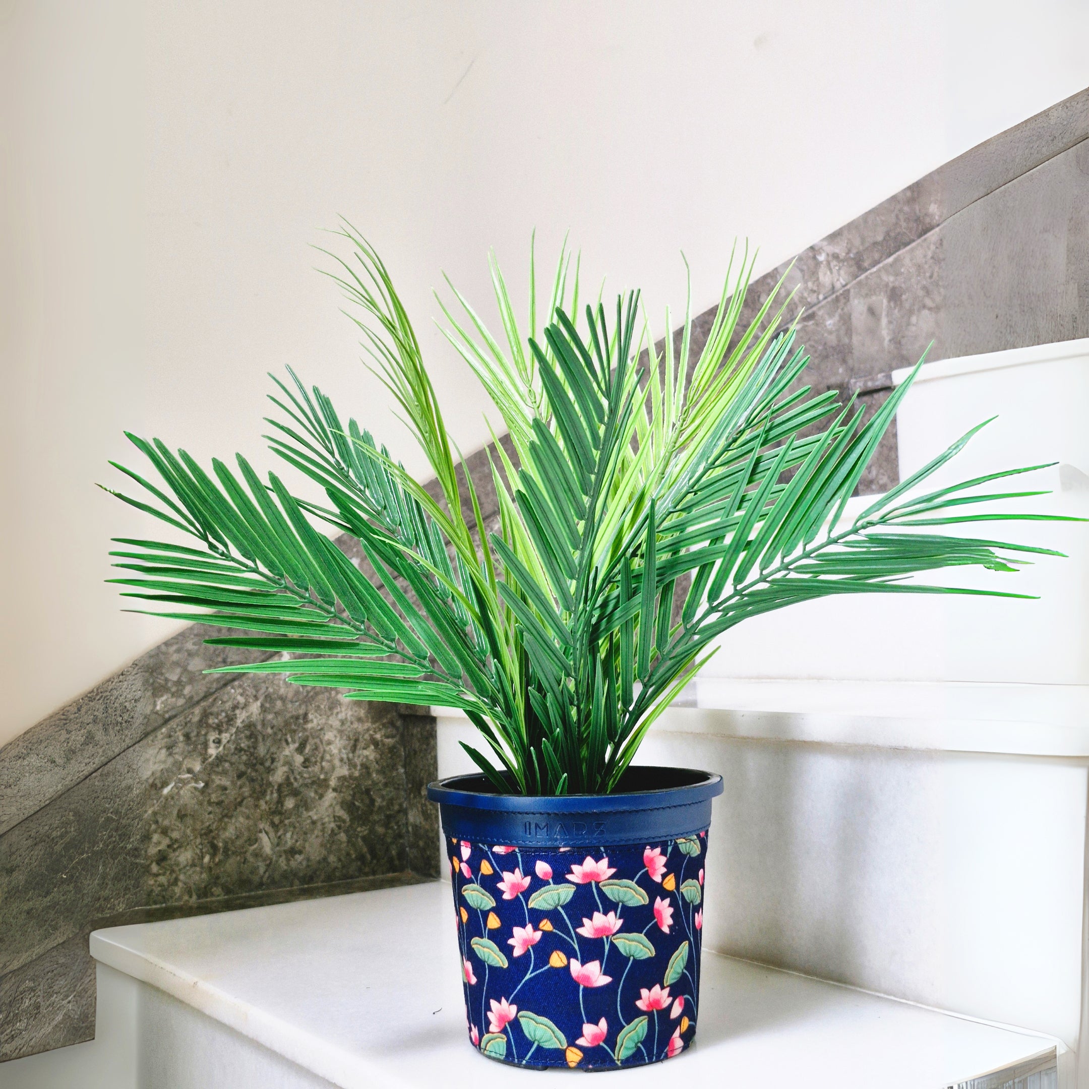 Elegant Floral Planter: Stylish Blue Lotus Design for Home Decor (Medium)