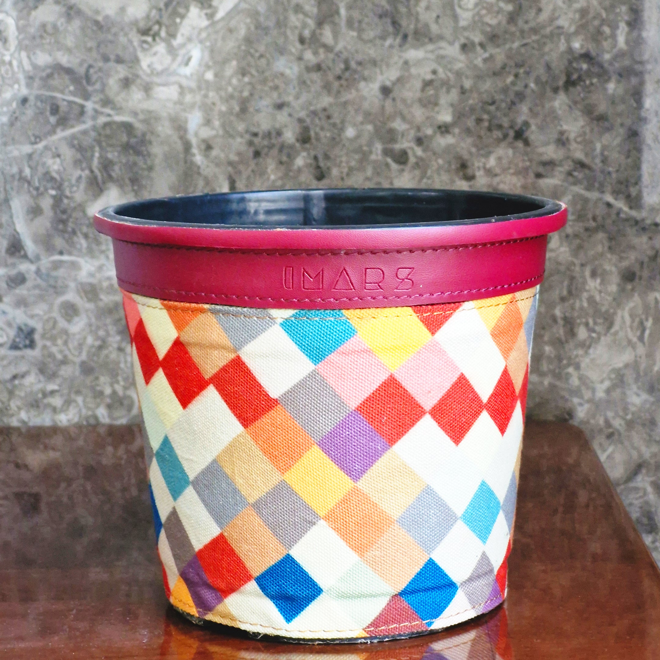 Stylish Decorative Planter with Geometric Print & Maroon Rim (Medium)
