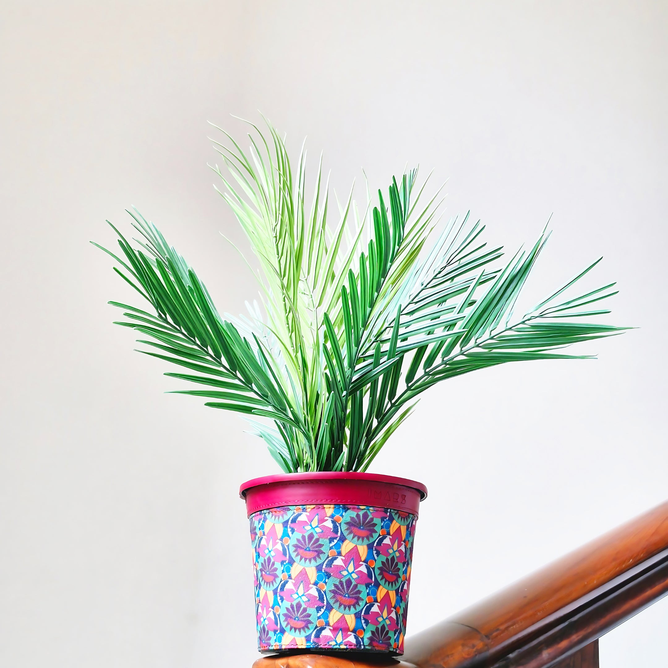 Stylish Decorative Multi-Color Planter with Vegan Leather Rim (Medium)