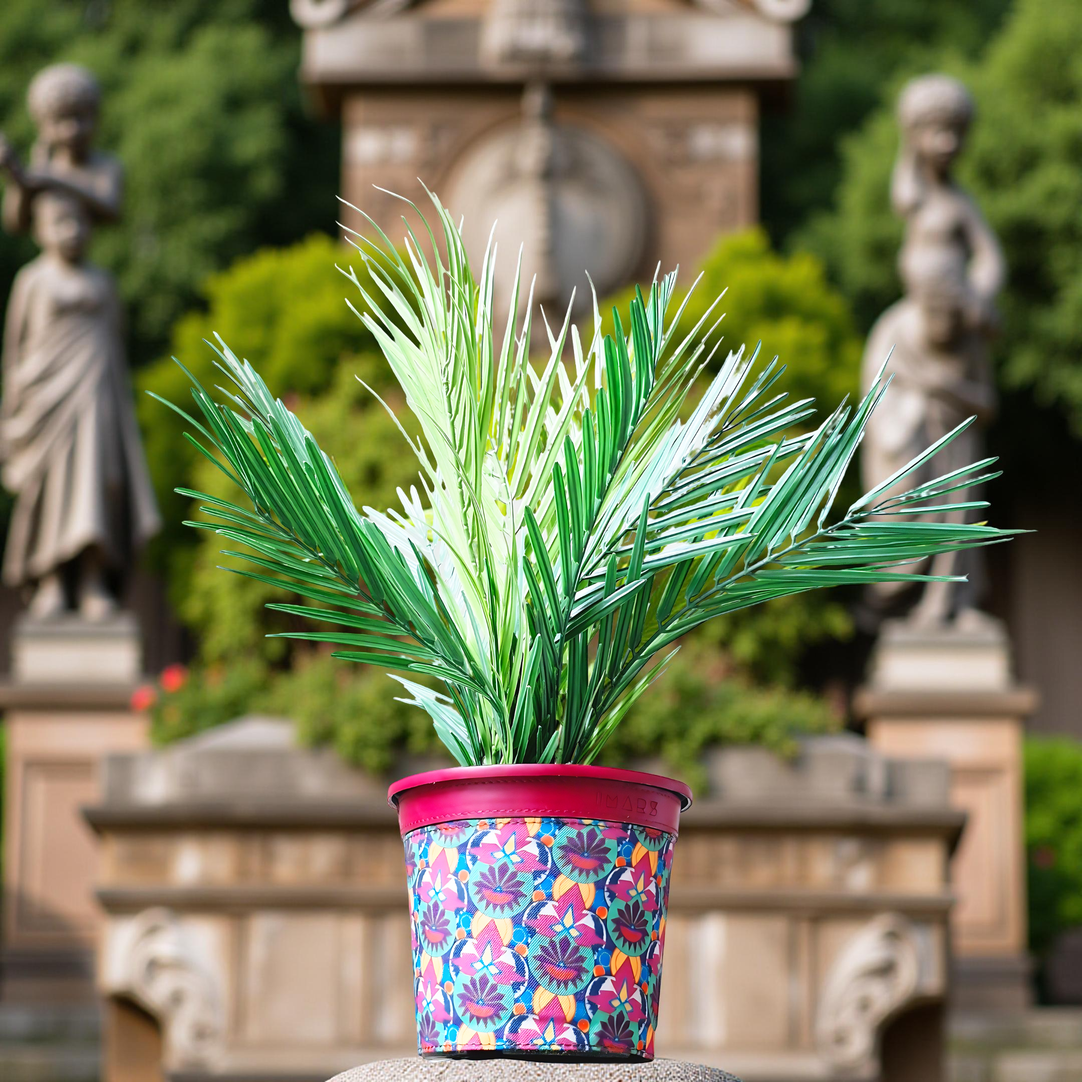 Stylish Decorative Multi-Color Planter with Vegan Leather Rim (Medium)