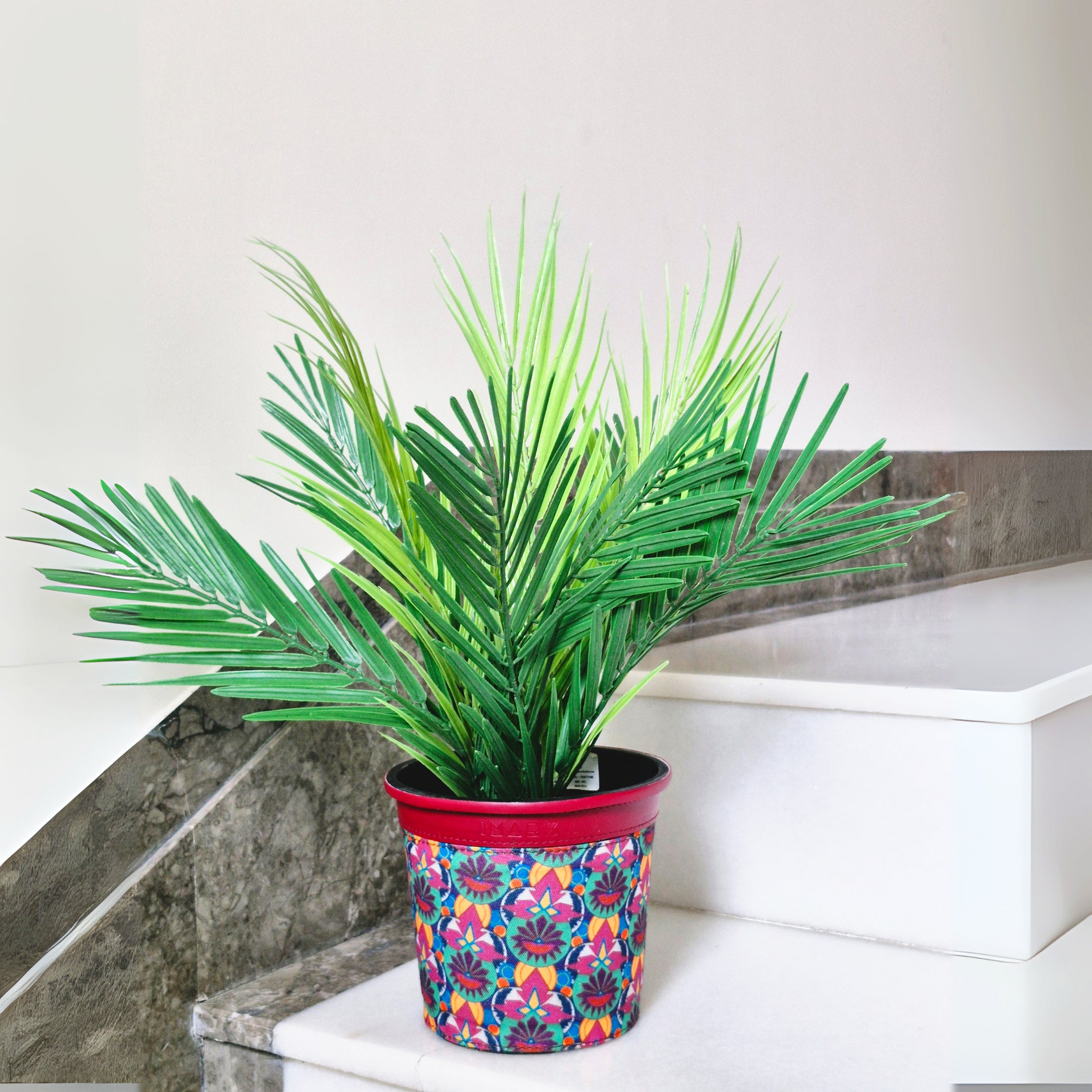 Stylish Decorative Multi-Color Planter with Vegan Leather Rim (Medium)