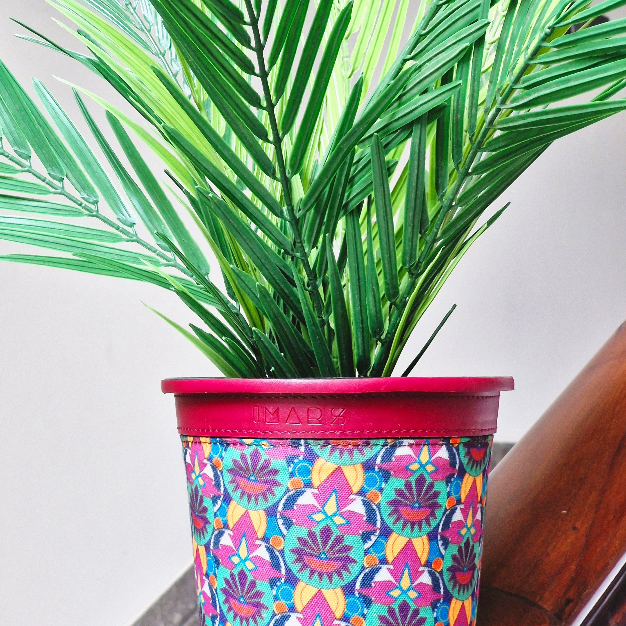 Stylish Decorative Multi-Color Planter with Vegan Leather Rim (Medium)