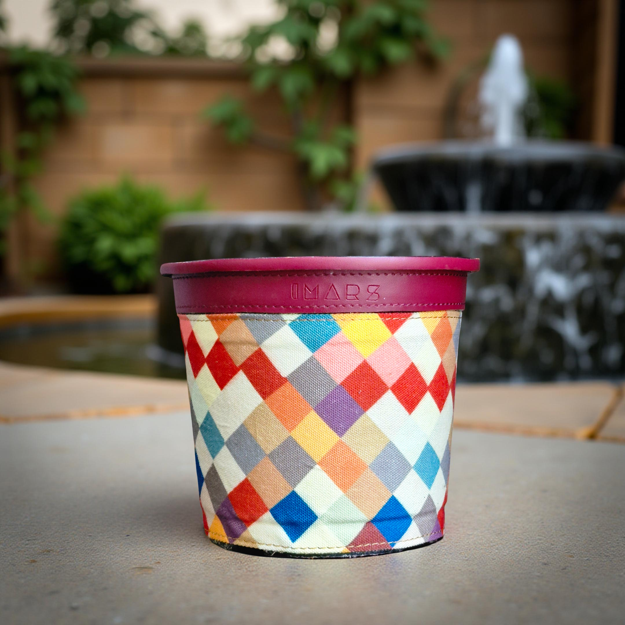 Stylish Decorative Planter with Geometric Print & Maroon Rim (Small)