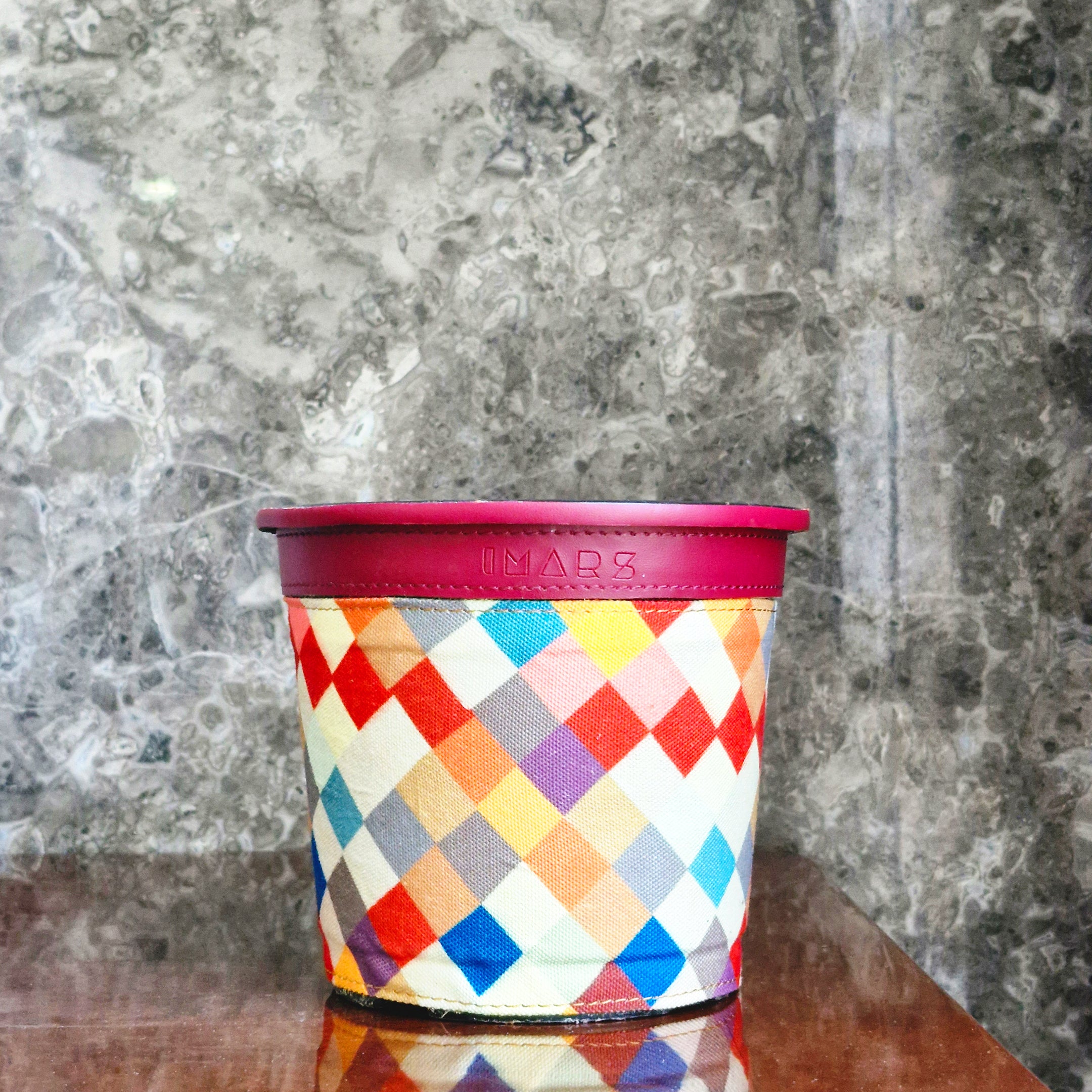 Stylish Decorative Planter with Geometric Print & Maroon Rim (Small)