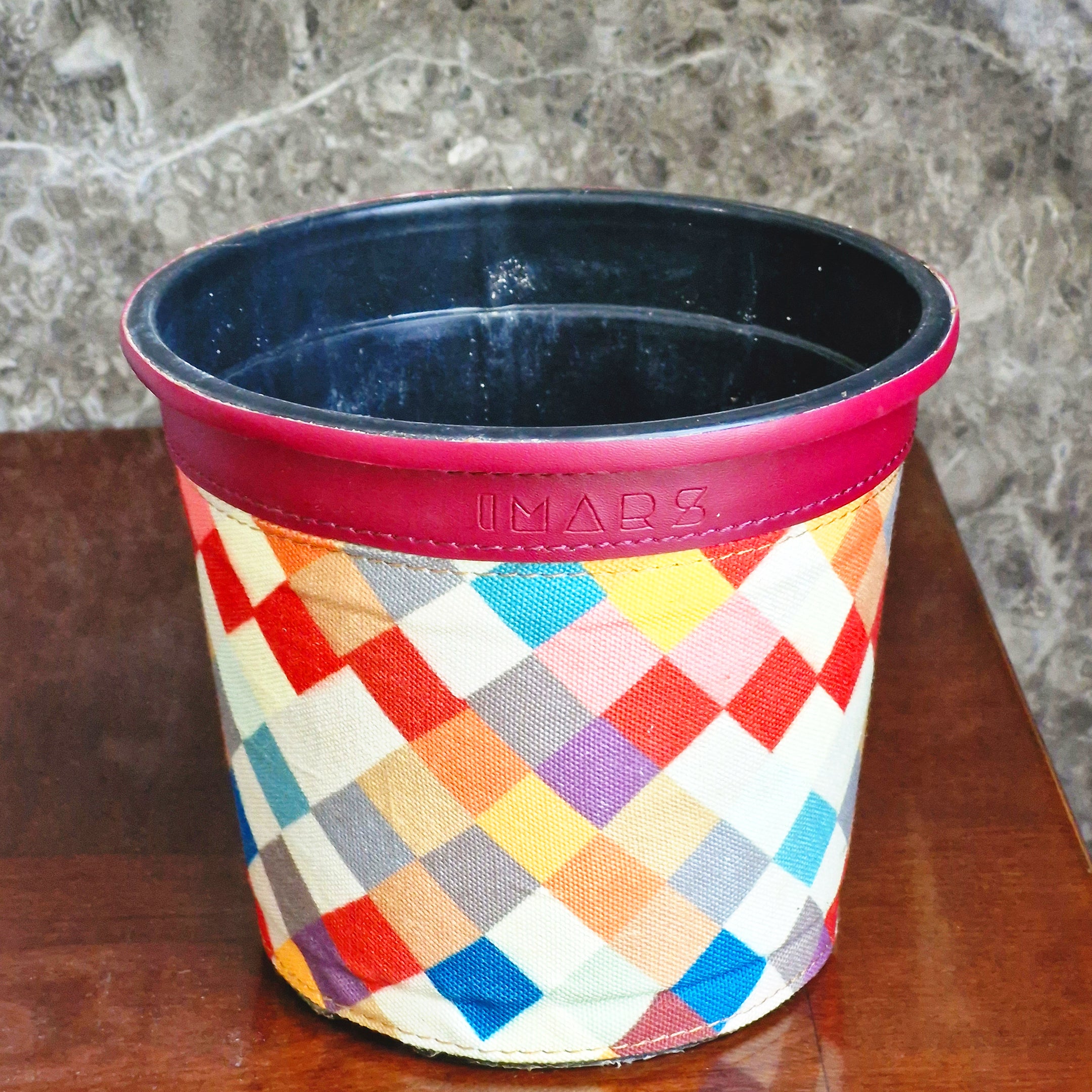 Stylish Decorative Planter with Geometric Print & Maroon Rim (Small)