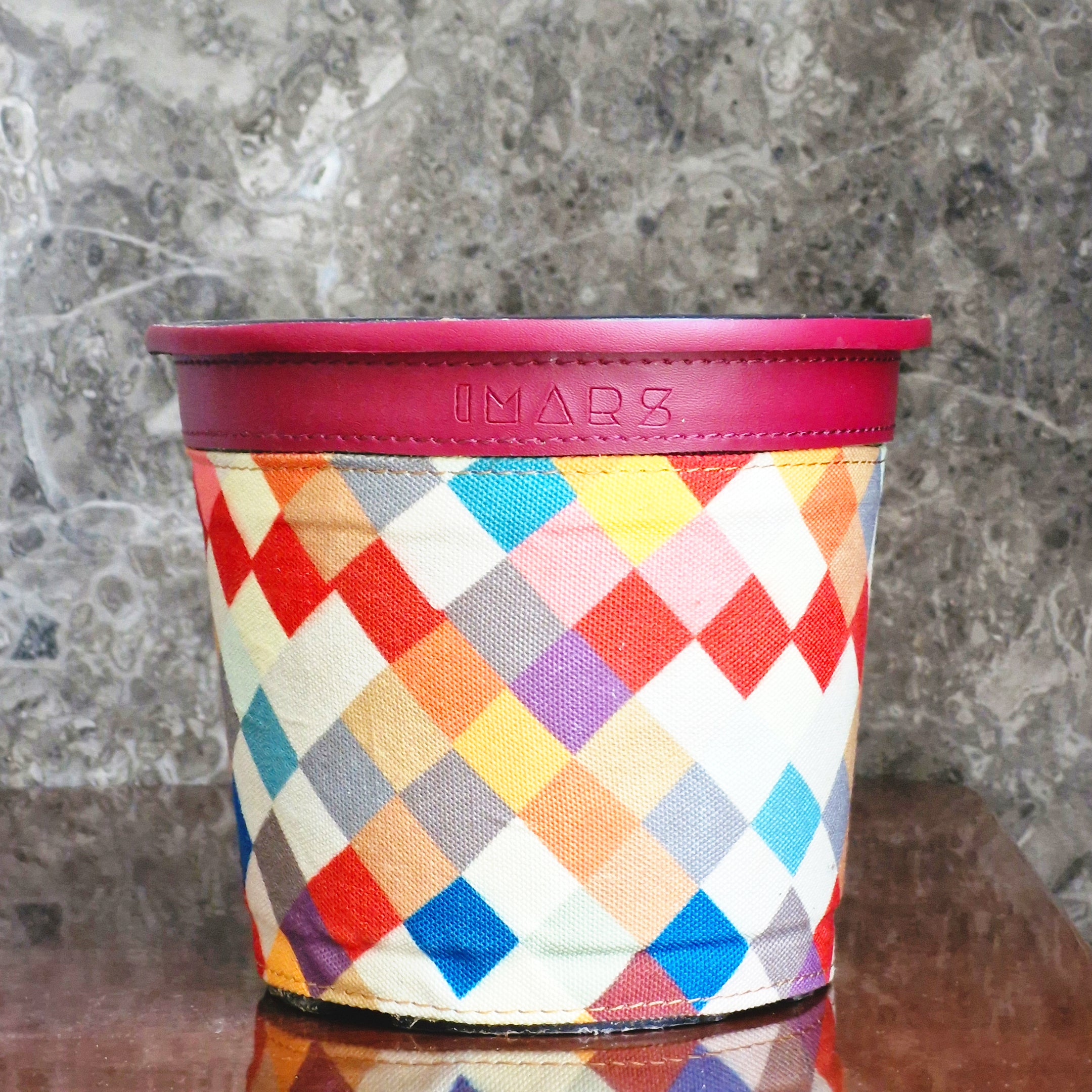 Stylish Decorative Planter with Geometric Print & Maroon Rim (Small)