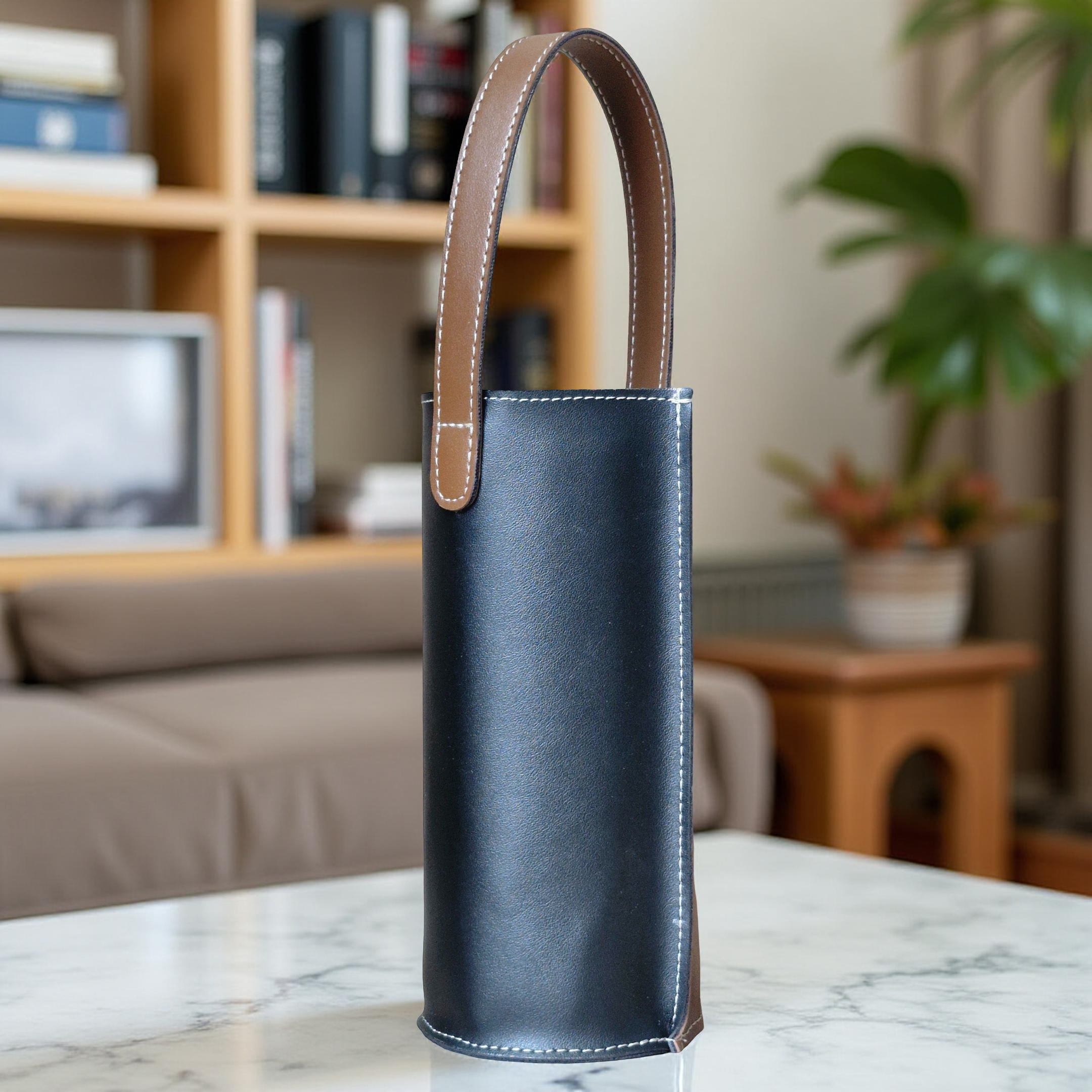 Premium & Stylish Water Bottle Holder with Carry Handle made from Vegan Leather