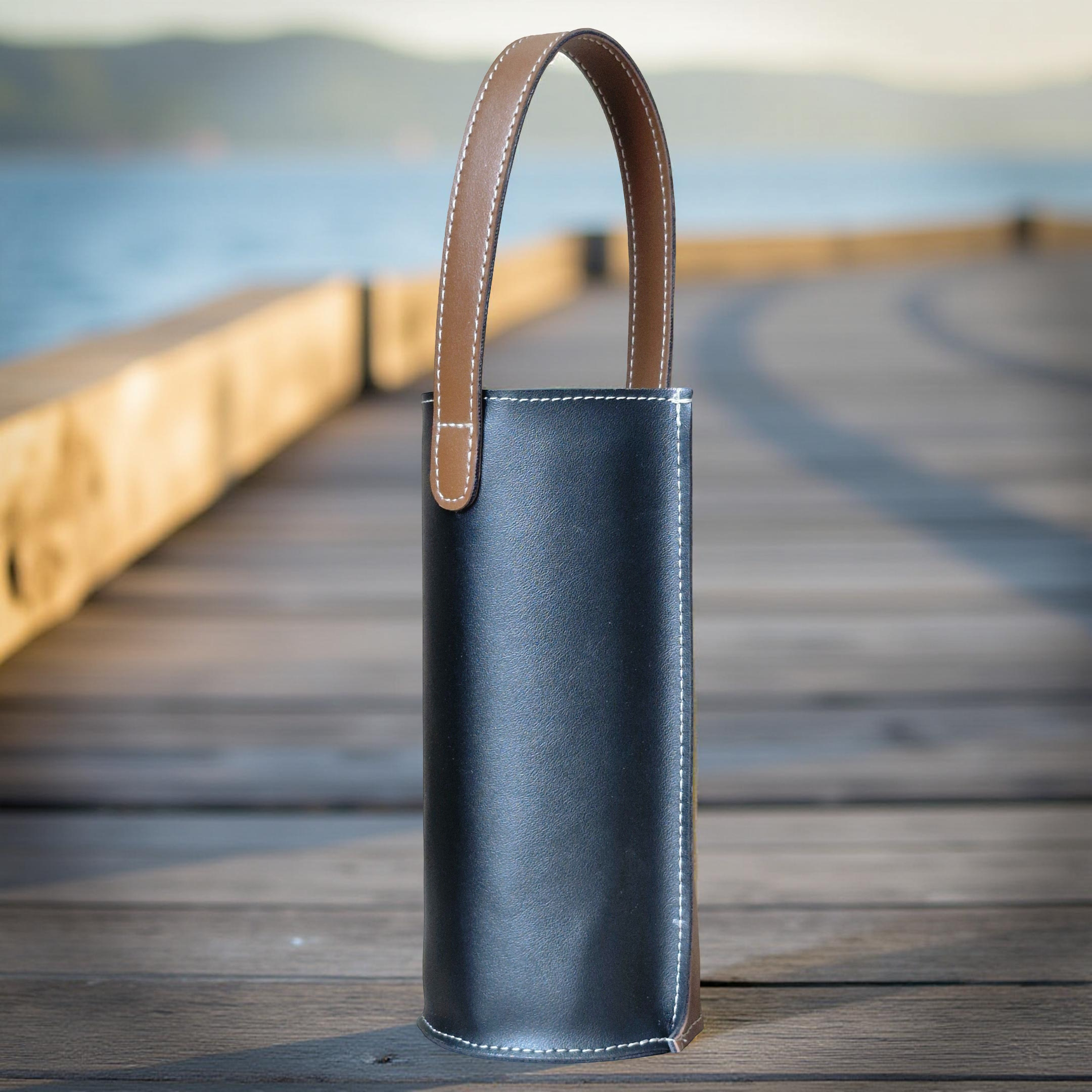 Premium & Stylish Water Bottle Holder with Carry Handle made from Vegan Leather