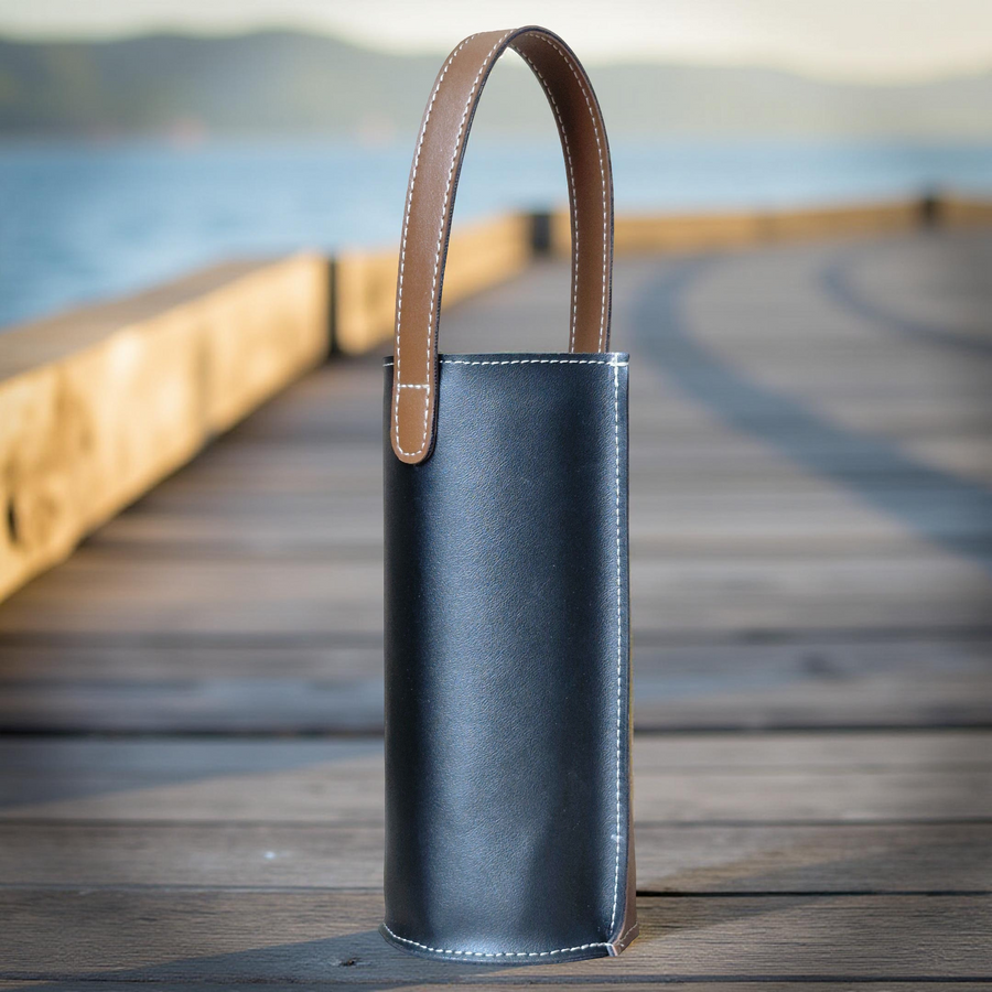 Premium & Stylish Water Bottle Holder with Carry Handle made from Vegan Leather