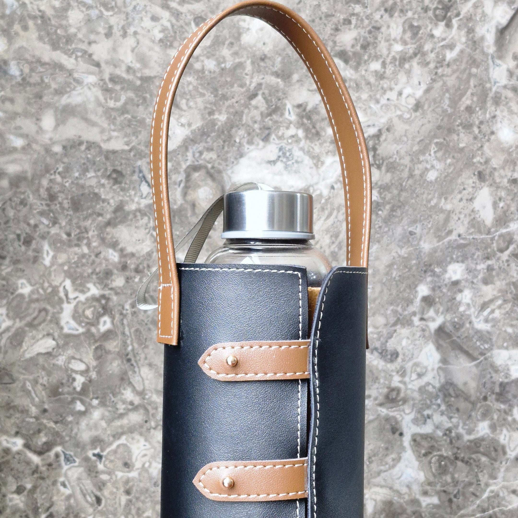 Premium & Stylish Water Bottle Holder with Carry Handle made from Vegan Leather