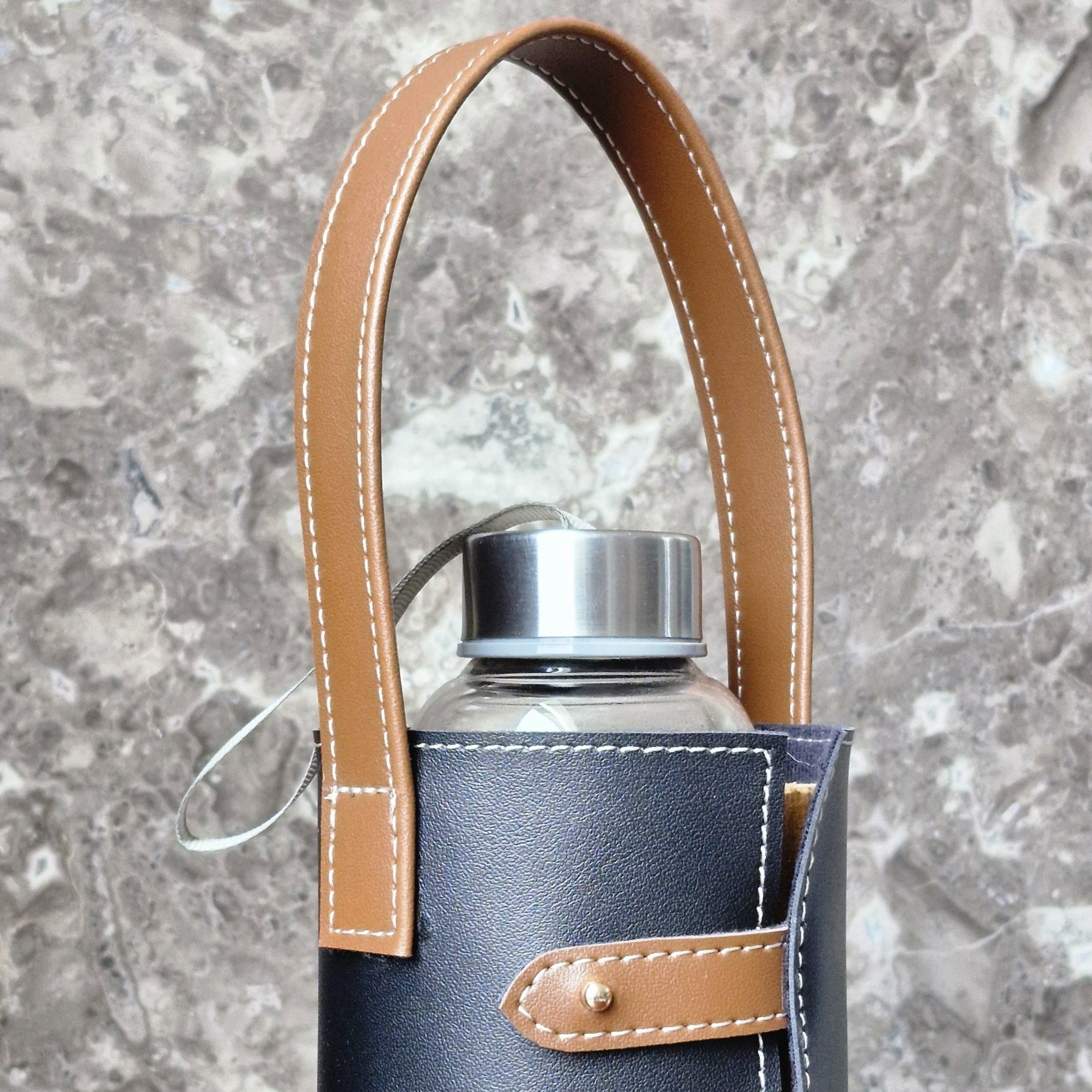Premium & Stylish Water Bottle Holder with Carry Handle made from Vegan Leather