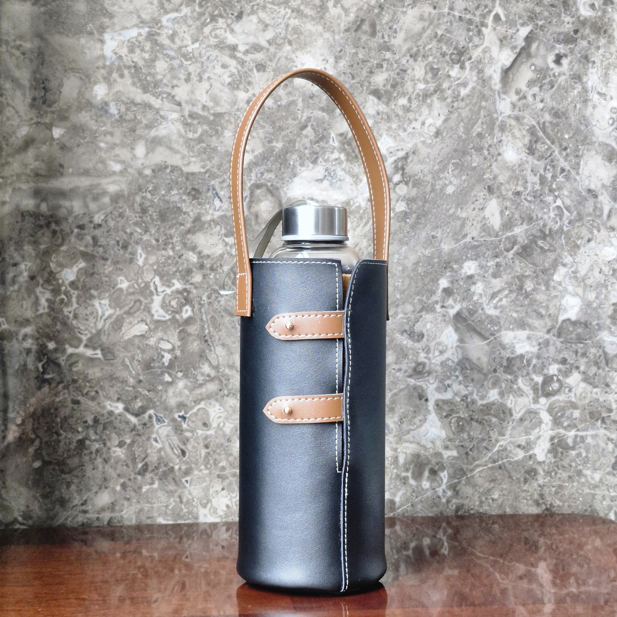 Premium & Stylish Water Bottle Holder with Carry Handle made from Vegan Leather