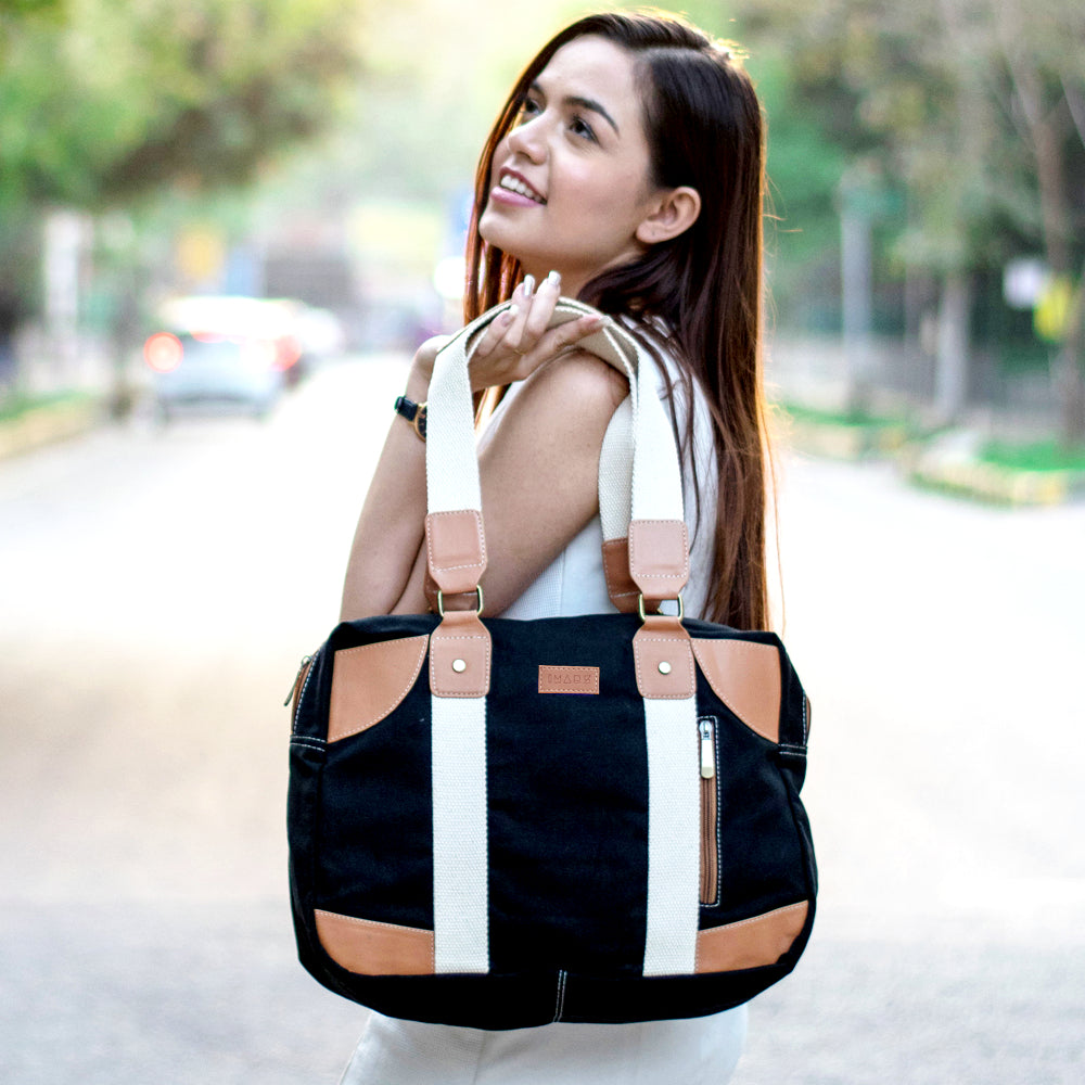 Stylish Handbag Black Tan For Women & Girls (Messenger Bag) Made With Canvas