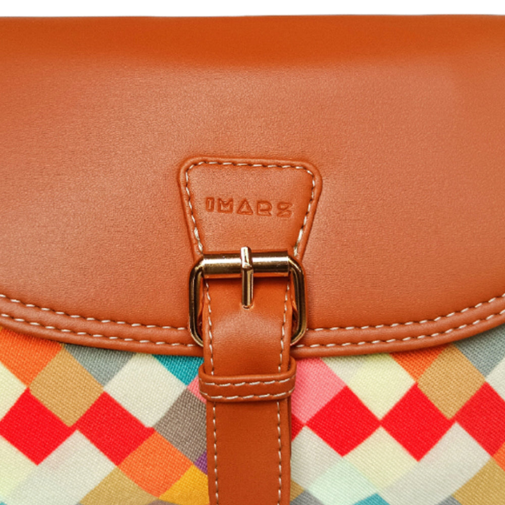 IMARS Solid Tan Printed Stylish Vegan Leather Crossbody For Girls With Adjustable Strap.